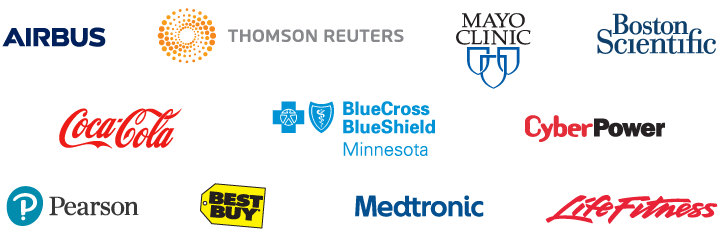 Leographico clients: Blue Cross Blue Shield of Minnesota, Mayo Clinic, Airbus, Thomson Reuters, Best Buy, Coca Cola, Pearson, Medtronic, Life Fitness 